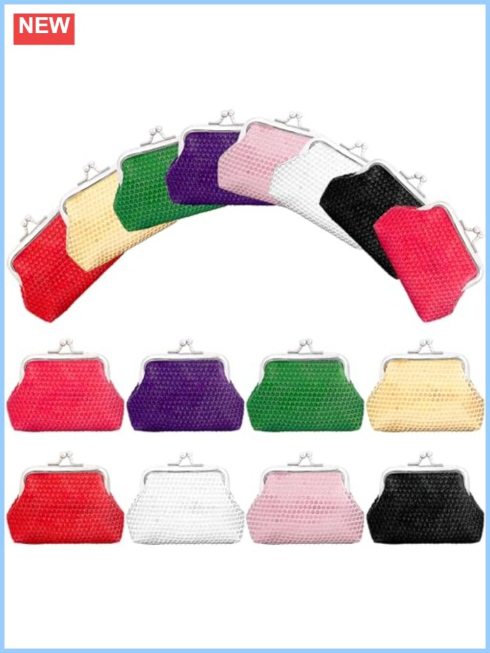 Sequin Coin Purse Set Kiss Lock Change Wallets 16 Pieces